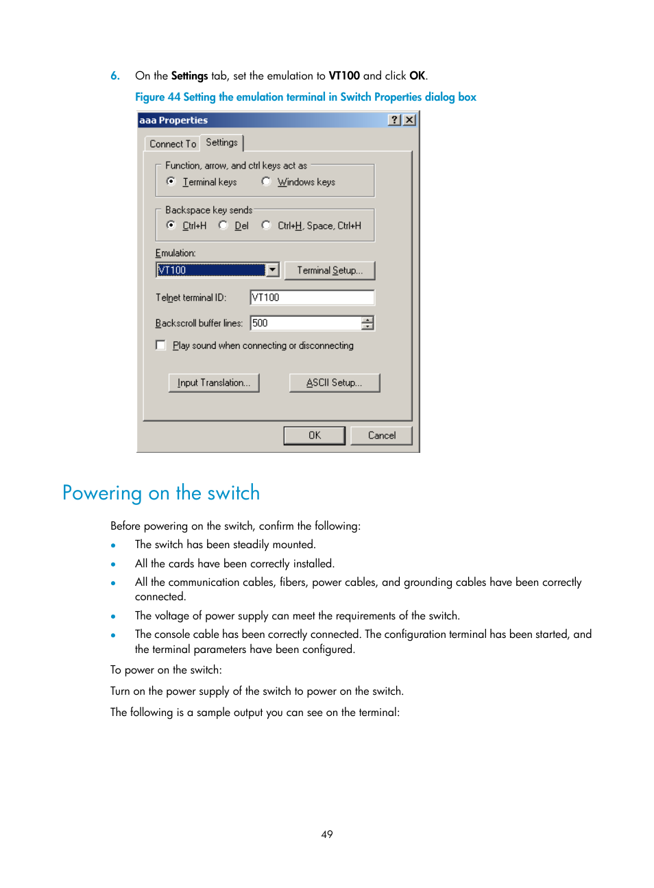 Powering on the switch | H3C Technologies H3C S7500E Series Switches User Manual | Page 60 / 165