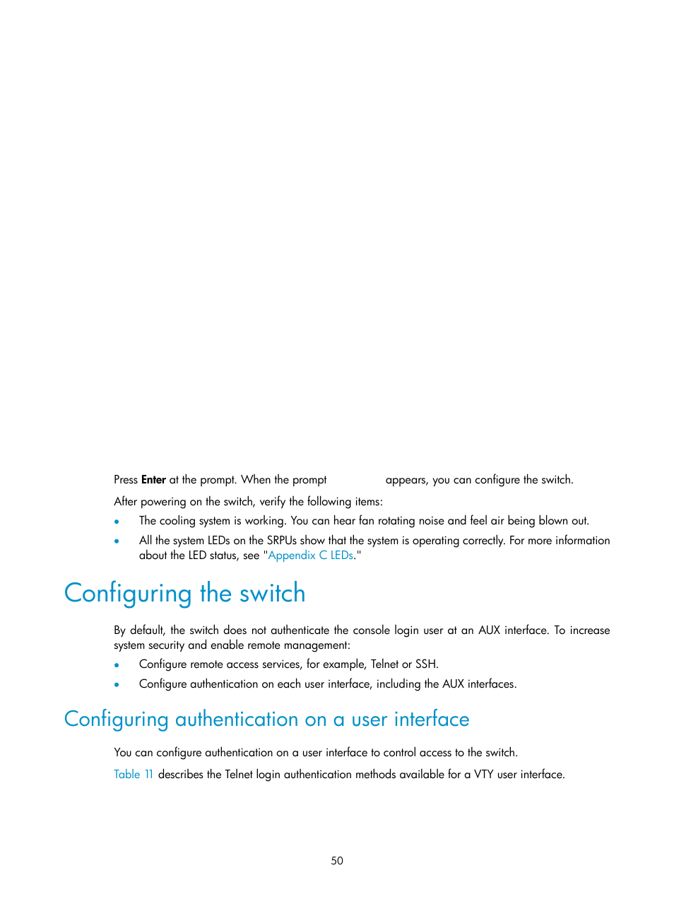 Configuring the switch, Configuring authentication on a user interface | H3C Technologies H3C S7500E Series Switches User Manual | Page 61 / 165