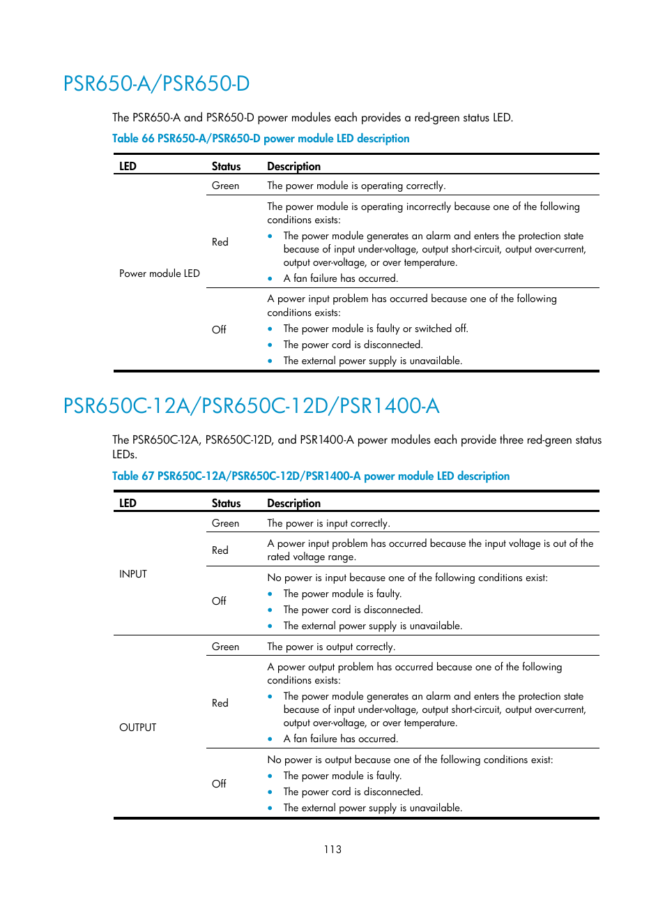 Psr650-a/psr650-d, Psr650c-12a/psr650c-12d/psr1400-a | H3C Technologies H3C S7500E Series Switches User Manual | Page 123 / 161