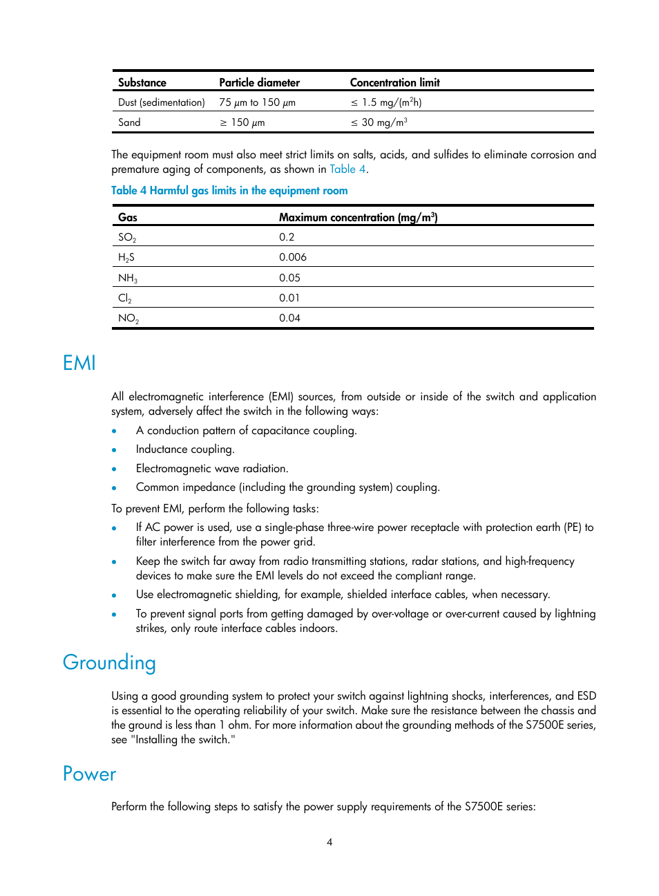 Grounding, Power | H3C Technologies H3C S7500E Series Switches User Manual | Page 14 / 161