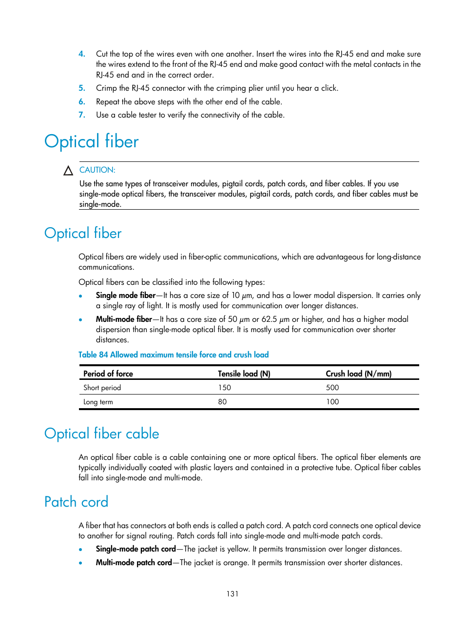 Optical fiber, Optical fiber cable, Patch cord | H3C Technologies H3C S7500E Series Switches User Manual | Page 141 / 161