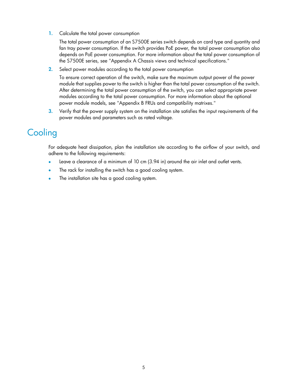 Cooling | H3C Technologies H3C S7500E Series Switches User Manual | Page 15 / 161