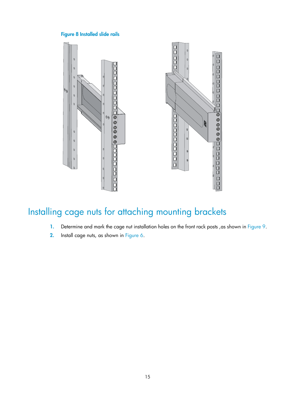 Installing cage nuts for attaching mounting, Brackets | H3C Technologies H3C S7500E Series Switches User Manual | Page 25 / 161