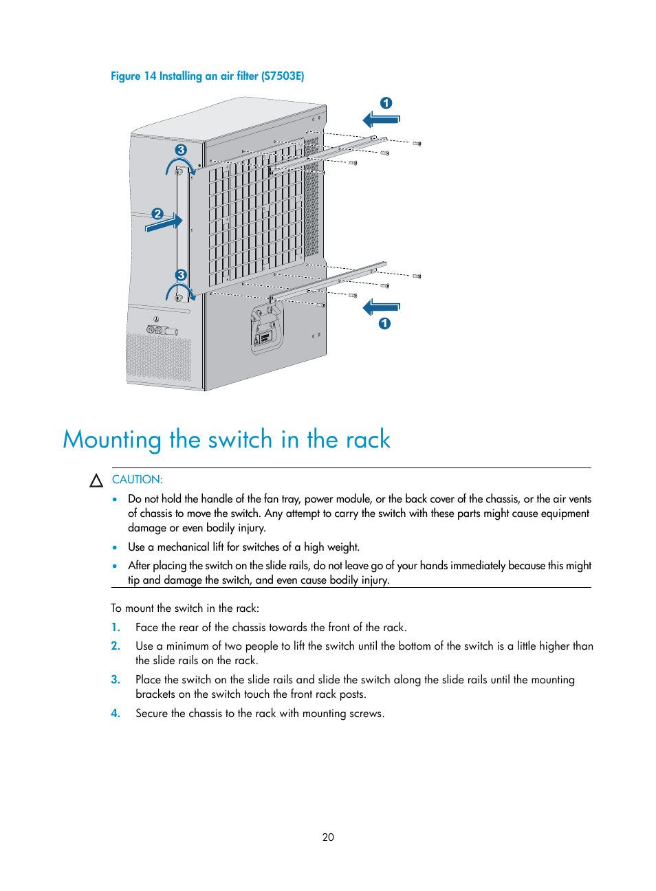 Mounting the switch in the rack, Figure 14 | H3C Technologies H3C S7500E Series Switches User Manual | Page 30 / 161