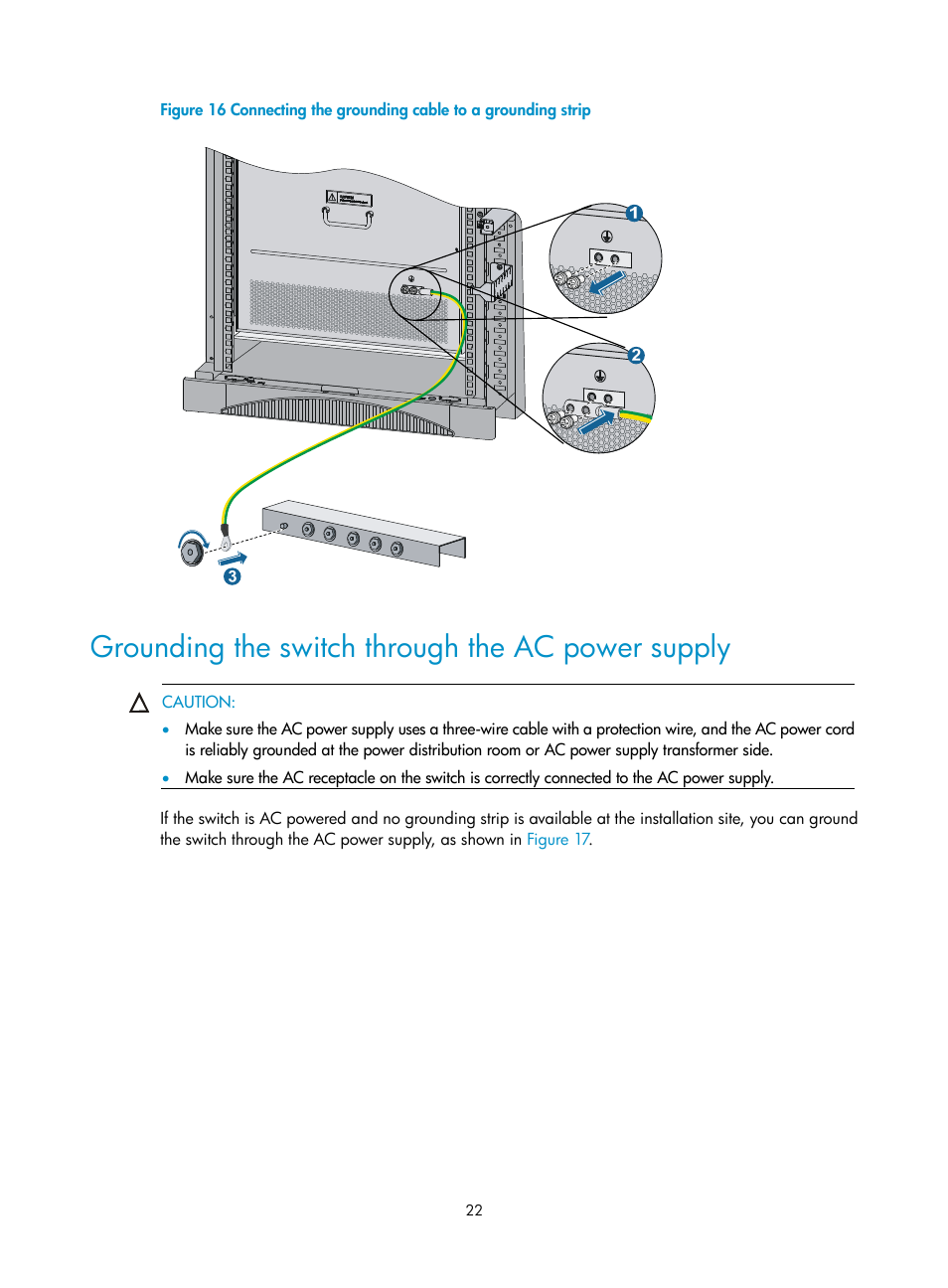 Grounding the switch through the ac power supply | H3C Technologies H3C S7500E Series Switches User Manual | Page 32 / 161