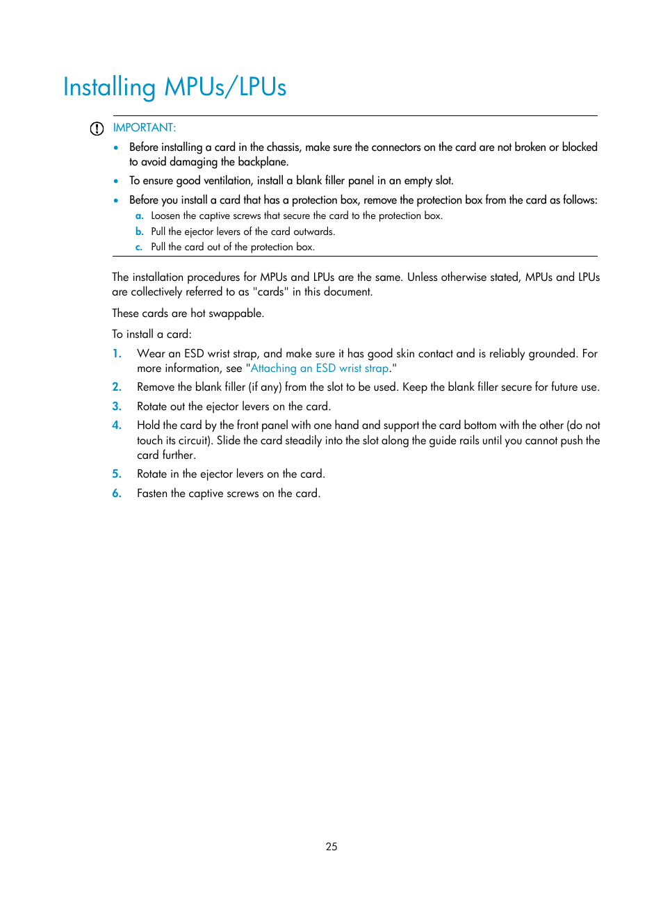 Installing mpus/lpus | H3C Technologies H3C S7500E Series Switches User Manual | Page 35 / 161