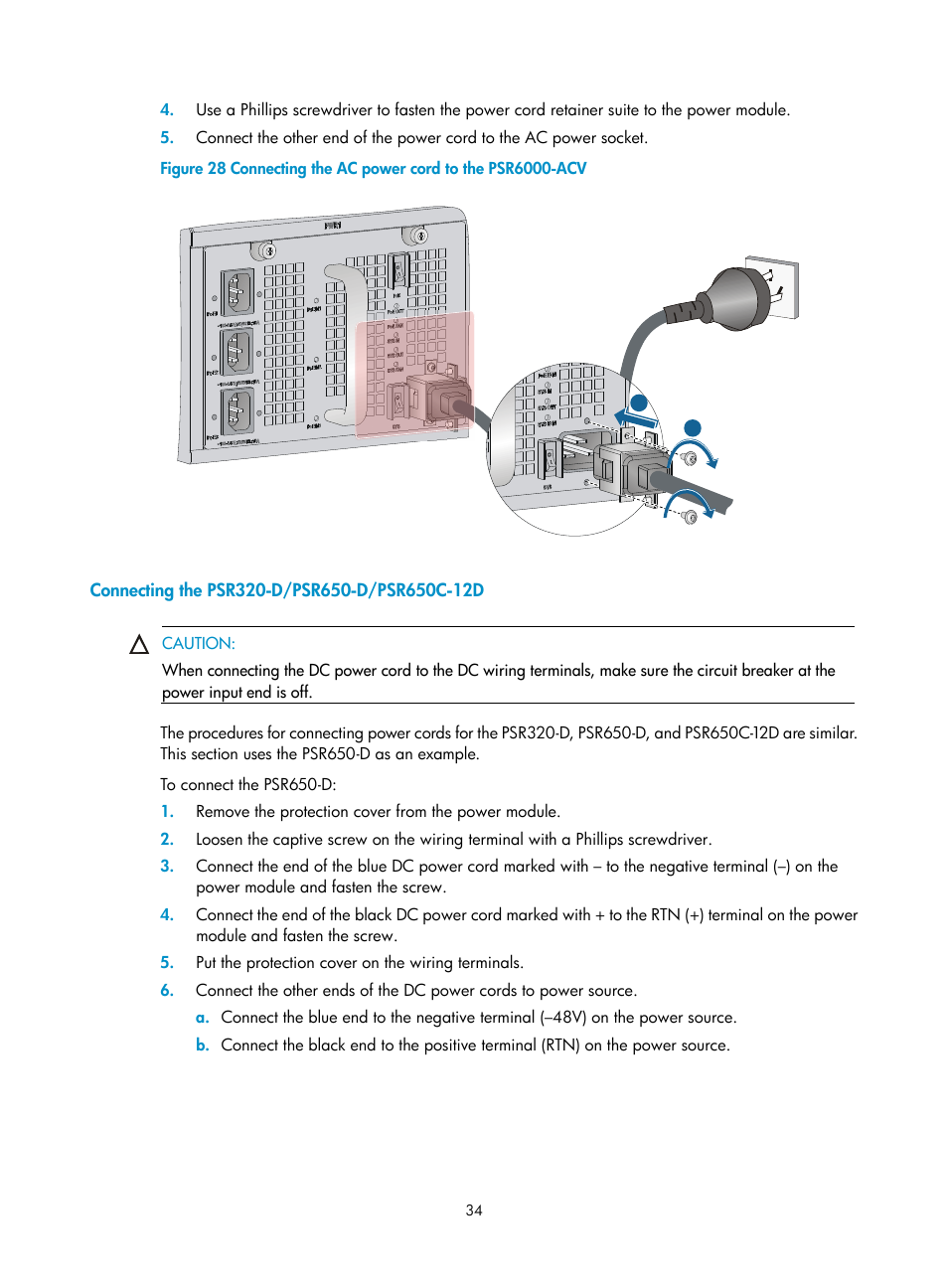 Connecting the psr320-d/psr650-d/psr650c-12d | H3C Technologies H3C S7500E Series Switches User Manual | Page 44 / 161