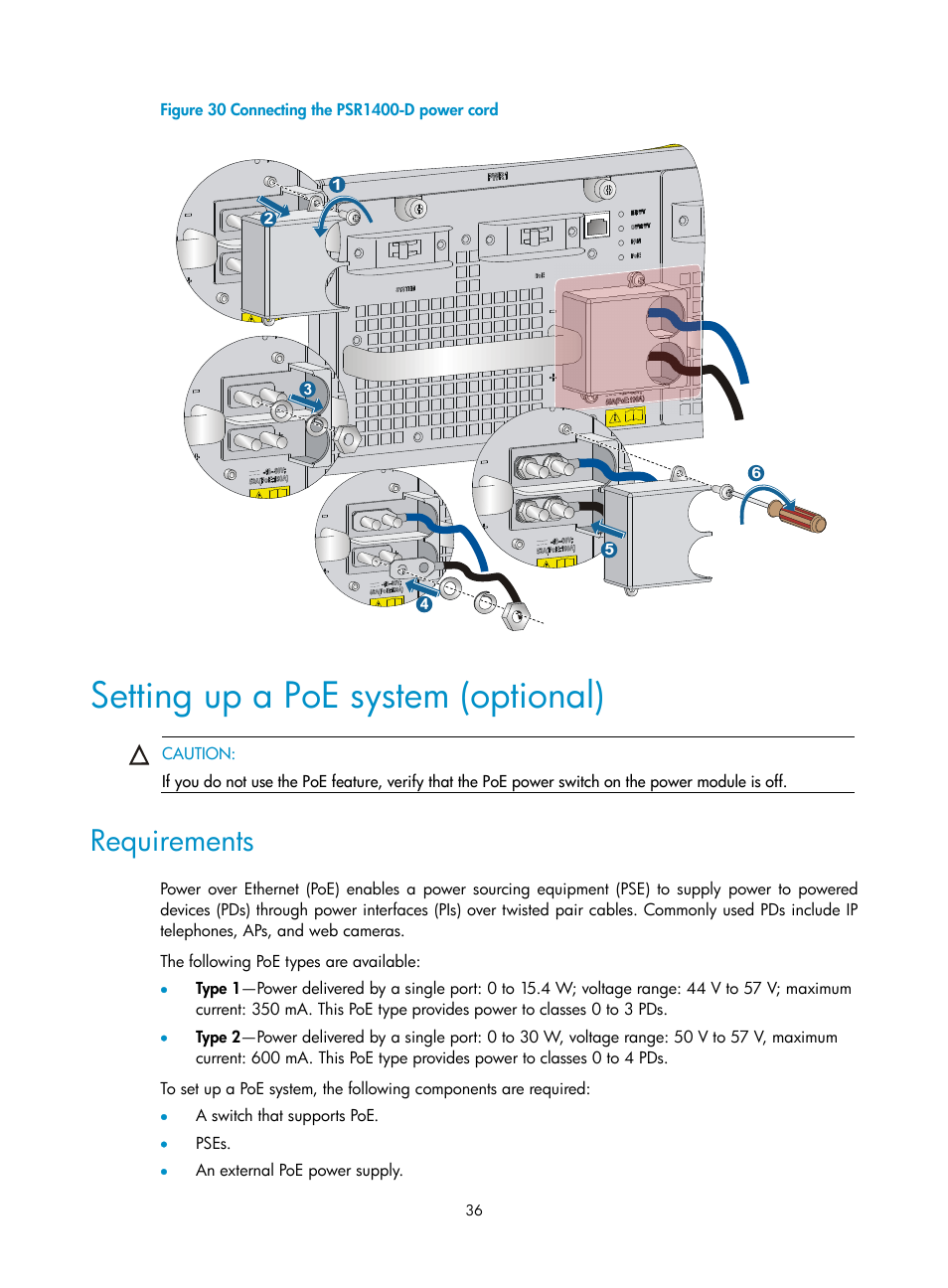 Setting up a poe system (optional), Requirements | H3C Technologies H3C S7500E Series Switches User Manual | Page 46 / 161