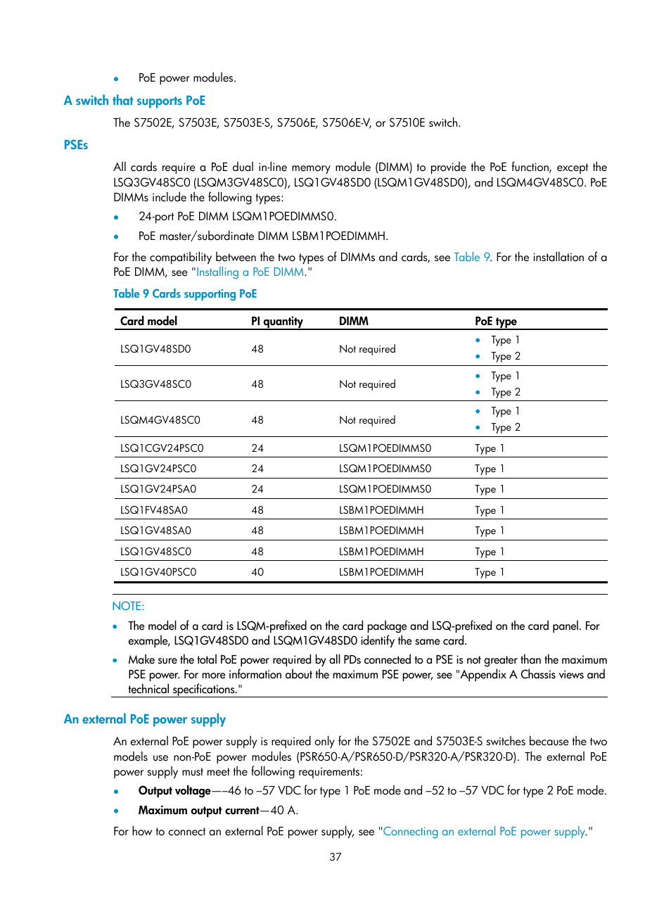 A switch that supports poe, Pses, An external poe power supply | H3C Technologies H3C S7500E Series Switches User Manual | Page 47 / 161