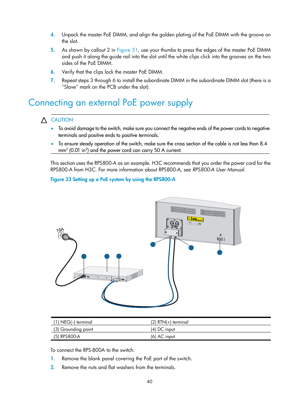 Connecting an external poe power supply | H3C Technologies H3C S7500E Series Switches User Manual | Page 50 / 161