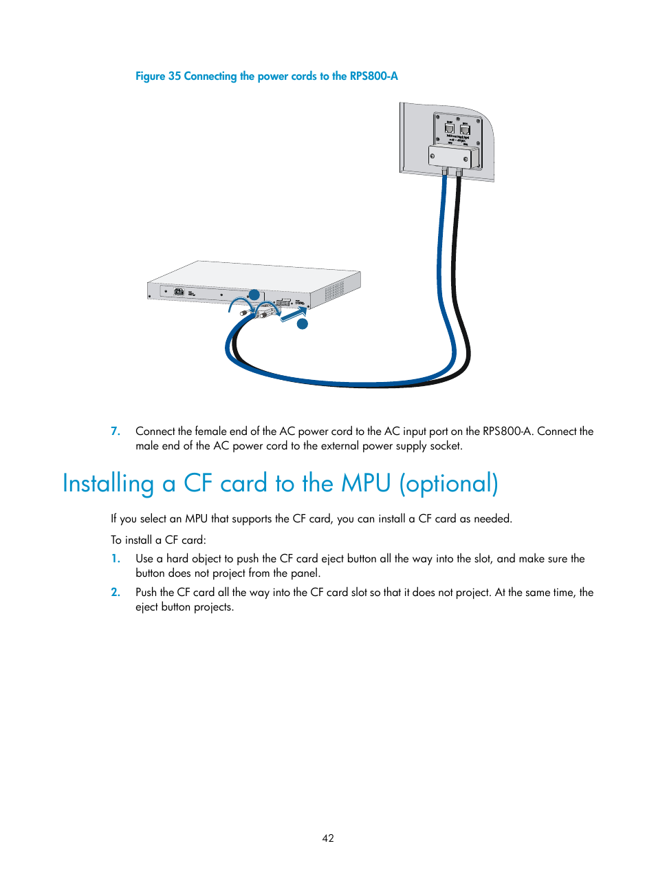 Installing a cf card to the mpu (optional) | H3C Technologies H3C S7500E Series Switches User Manual | Page 52 / 161