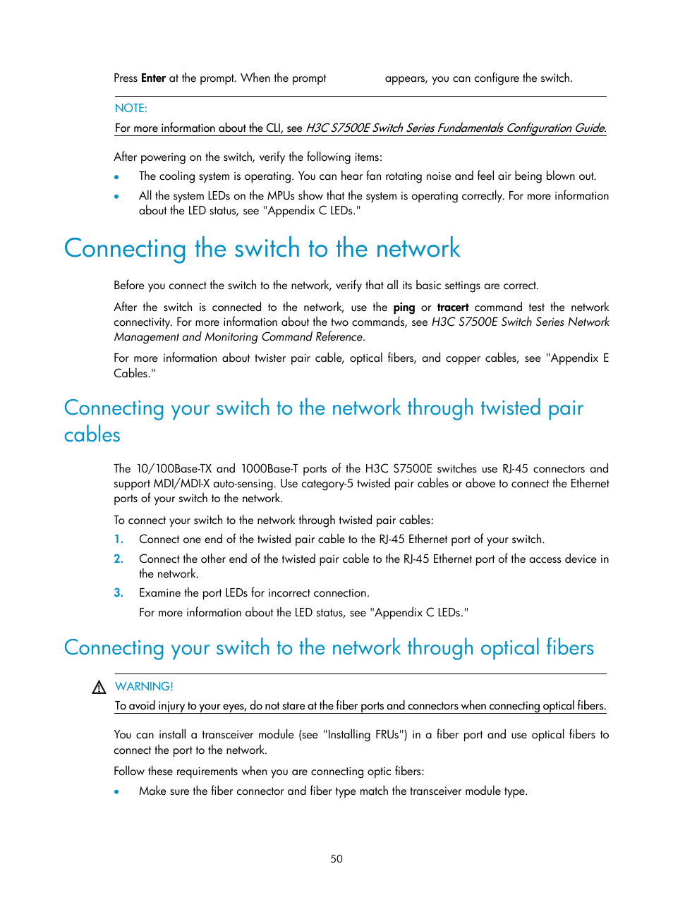 Connecting the switch to the network | H3C Technologies H3C S7500E Series Switches User Manual | Page 60 / 161