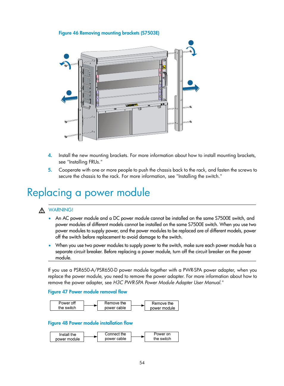 Replacing a power module | H3C Technologies H3C S7500E Series Switches User Manual | Page 64 / 161