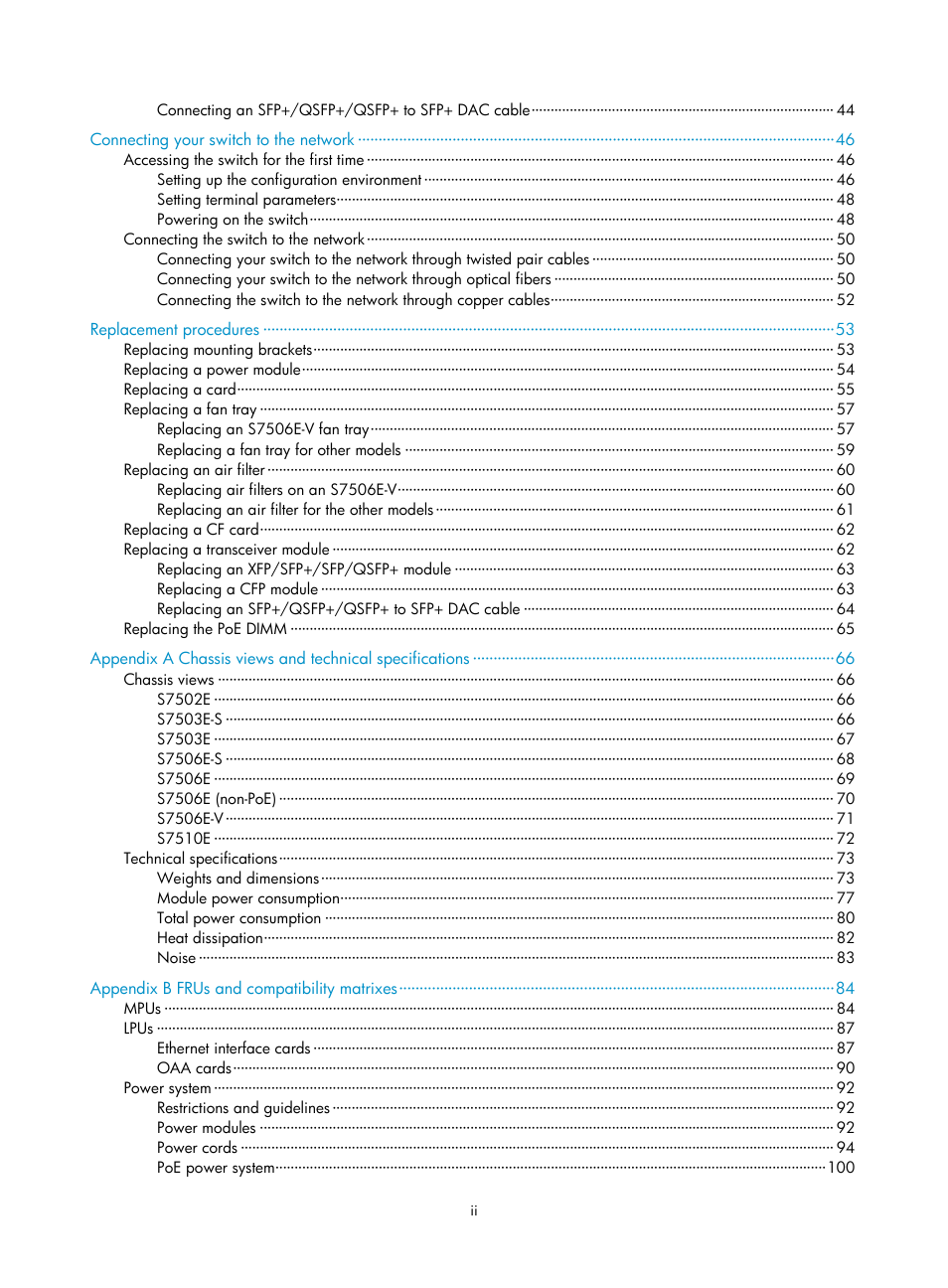 H3C Technologies H3C S7500E Series Switches User Manual | Page 8 / 161