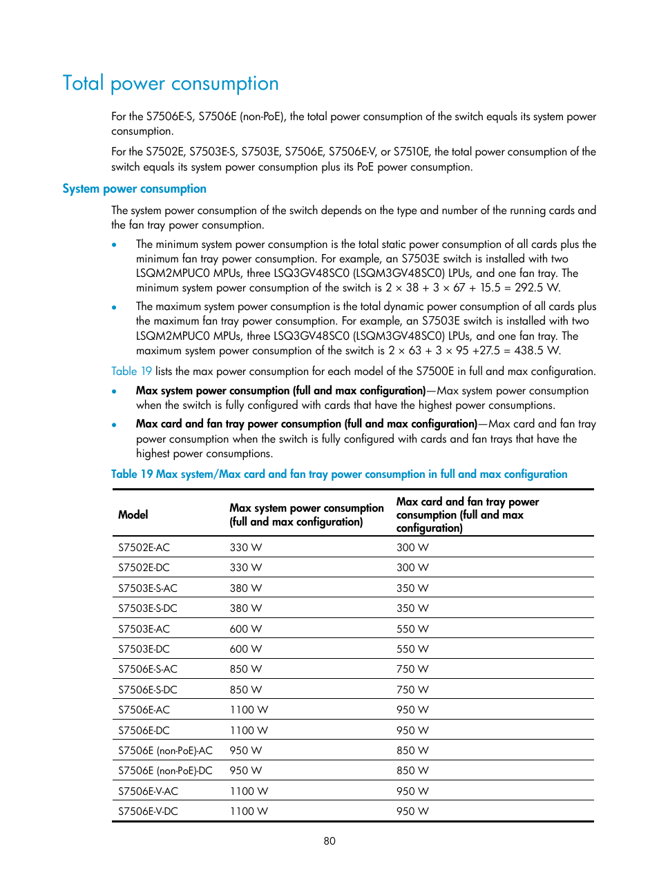 Total power consumption, System power consumption | H3C Technologies H3C S7500E Series Switches User Manual | Page 90 / 161