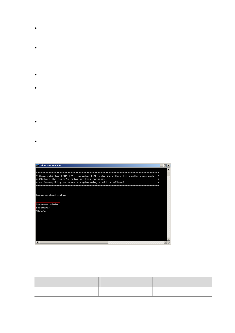 Configuring common settings, For vty user interfaces (optional), Configuring common | Settings for vty user, Interfaces (optional) | H3C Technologies H3C S7500E Series Switches User Manual | Page 62 / 194