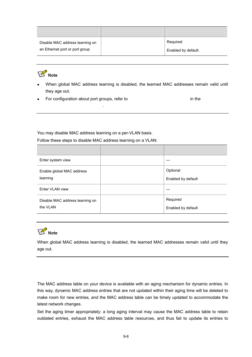 Disabling mac address learning on a vlan | H3C Technologies H3C S7500E Series Switches User Manual | Page 117 / 337