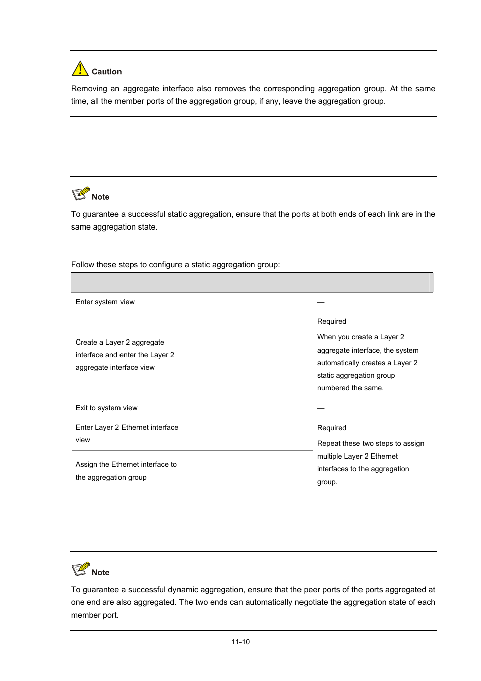 Configuring a static aggregation group, Configuring a dynamic aggregation group | H3C Technologies H3C S7500E Series Switches User Manual | Page 134 / 337