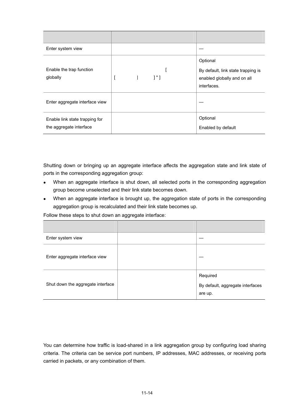 Shutting down an aggregate interface, Groups, Configuring load | Sharing for link, Aggregation | H3C Technologies H3C S7500E Series Switches User Manual | Page 138 / 337