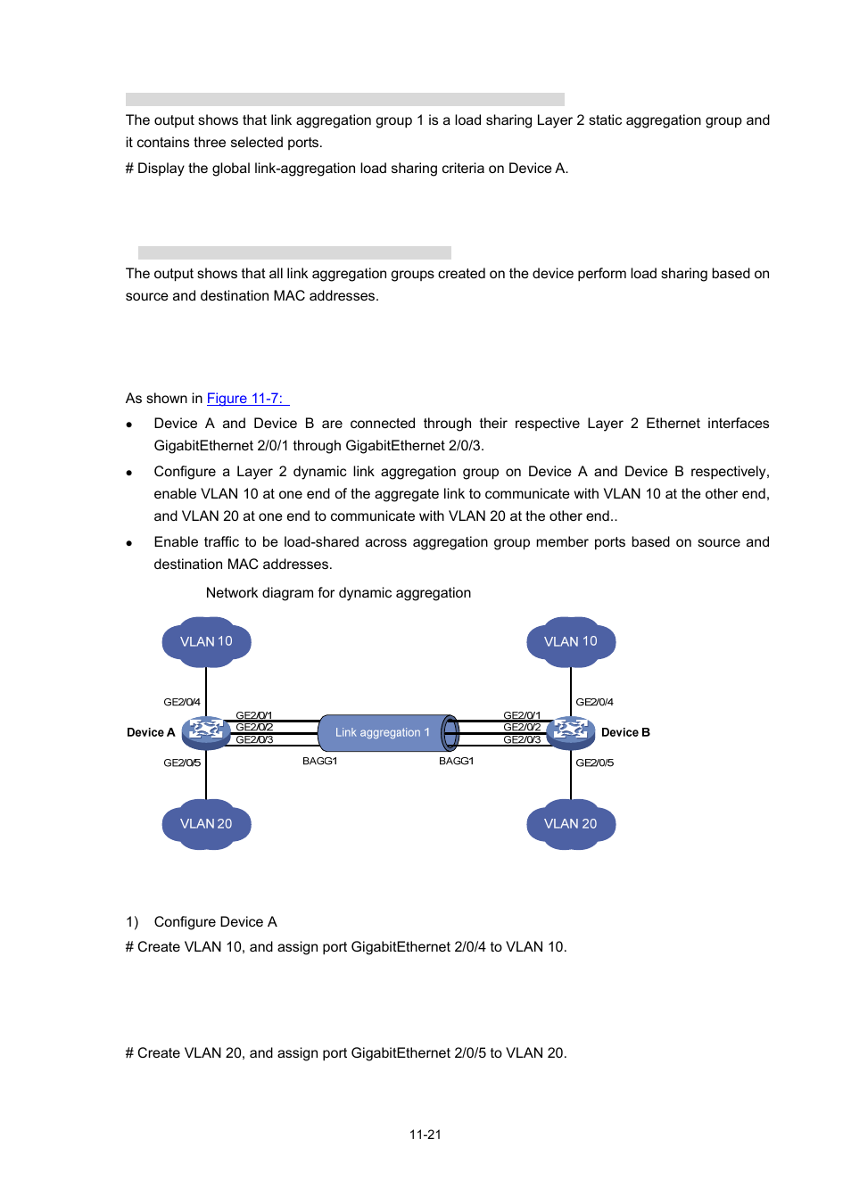 Dynamic aggregation configuration example, Network requirements, Configuration procedure | H3C Technologies H3C S7500E Series Switches User Manual | Page 145 / 337