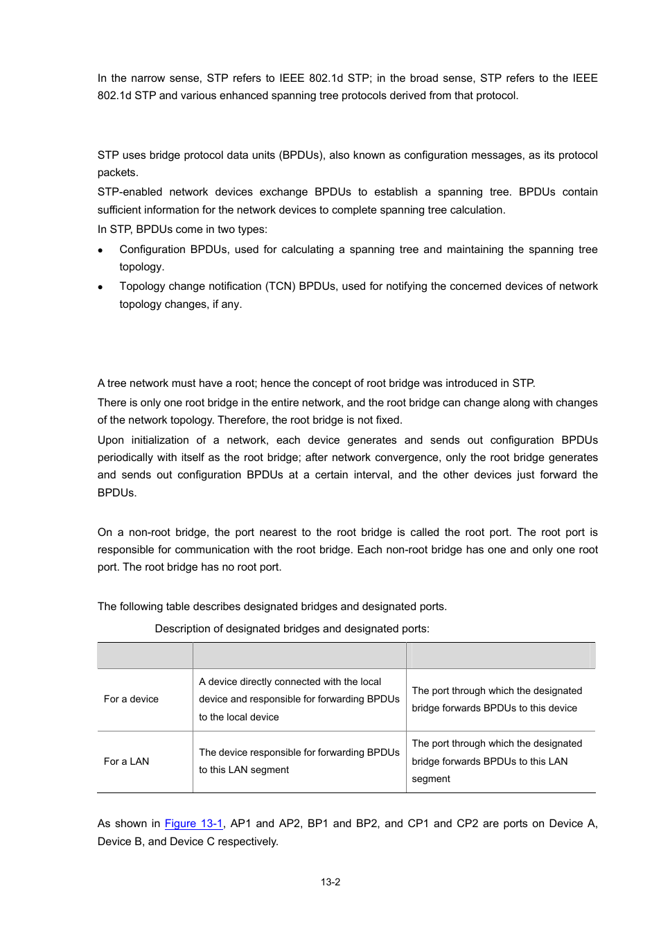 Protocol packets of stp, Basic concepts in stp, Root bridge | Root port, Designated bridge and designated port, 2 basic concepts in stp | H3C Technologies H3C S7500E Series Switches User Manual | Page 154 / 337