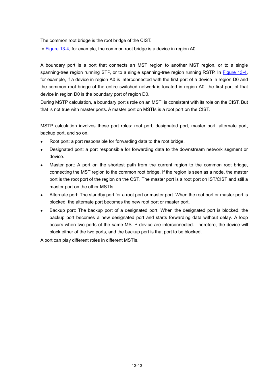 Common root bridge, Boundary port, Roles of ports | H3C Technologies H3C S7500E Series Switches User Manual | Page 165 / 337