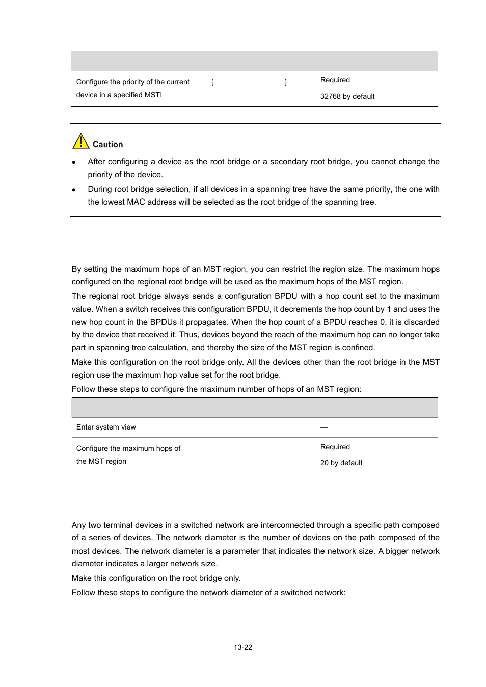 Configuring the maximum hops of an mst region | H3C Technologies H3C S7500E Series Switches User Manual | Page 174 / 337