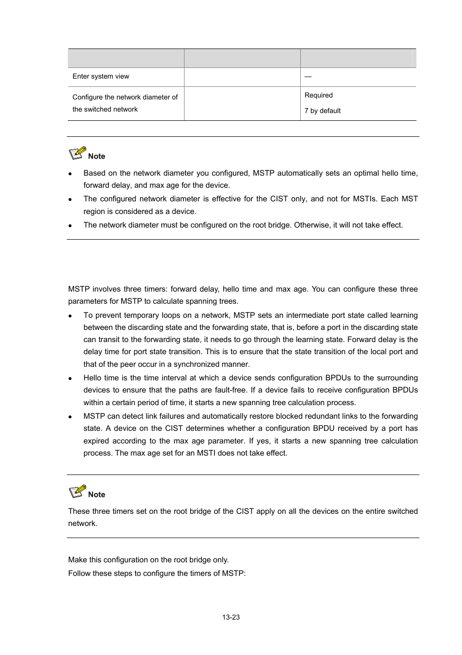 Configuring timers of mstp | H3C Technologies H3C S7500E Series Switches User Manual | Page 175 / 337