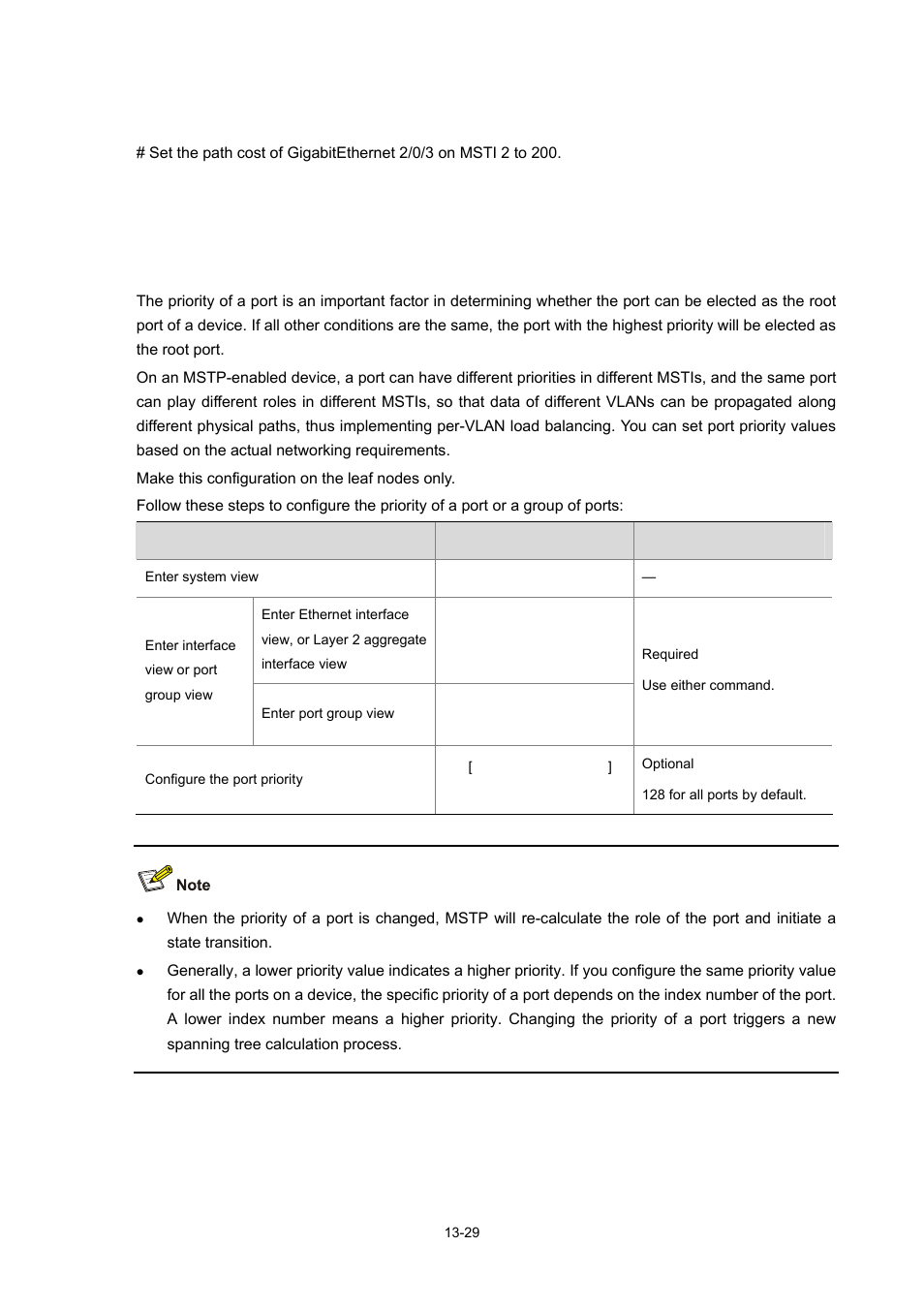 Configuring port priority | H3C Technologies H3C S7500E Series Switches User Manual | Page 181 / 337