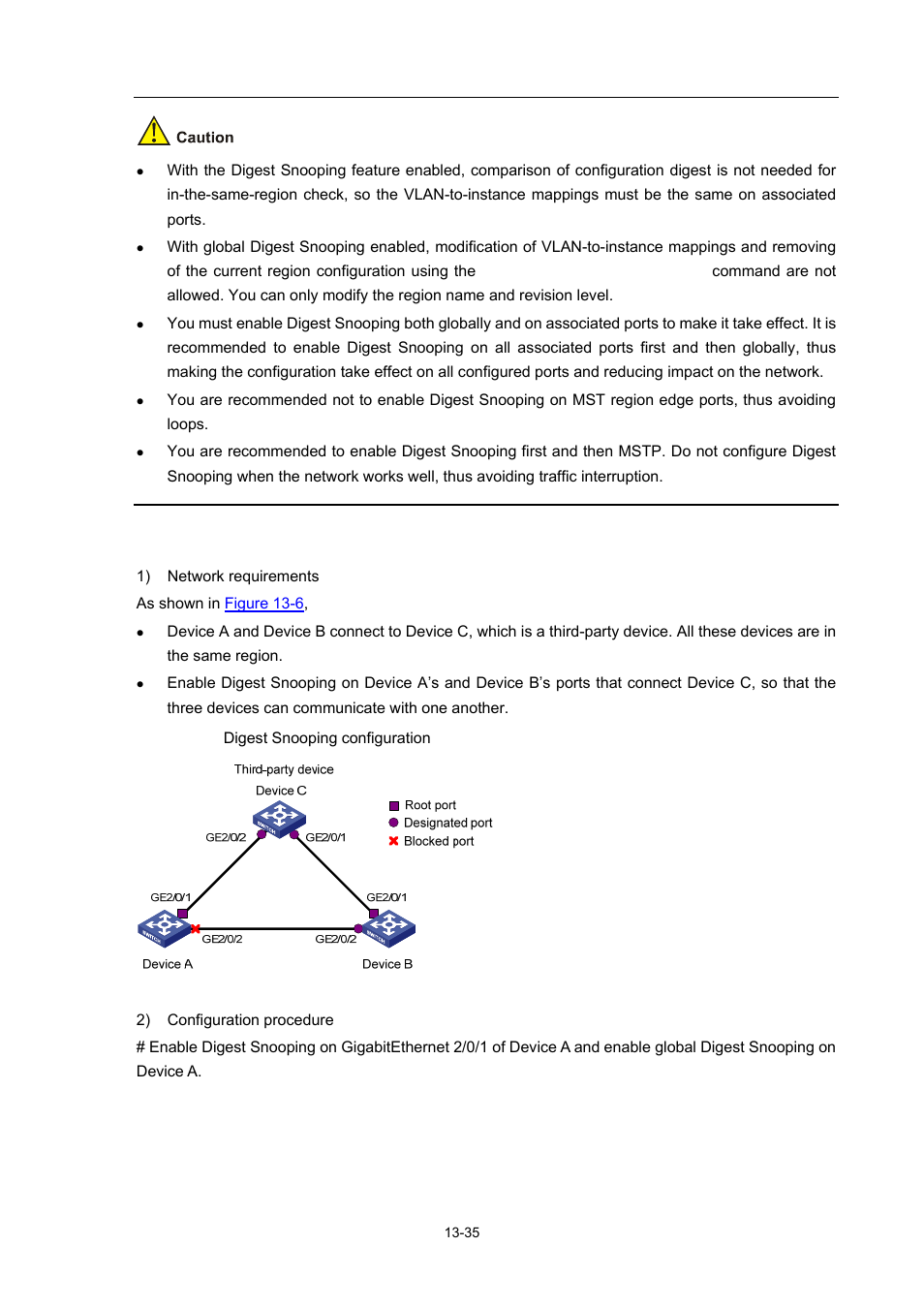 Digest snooping configuration example | H3C Technologies H3C S7500E Series Switches User Manual | Page 187 / 337