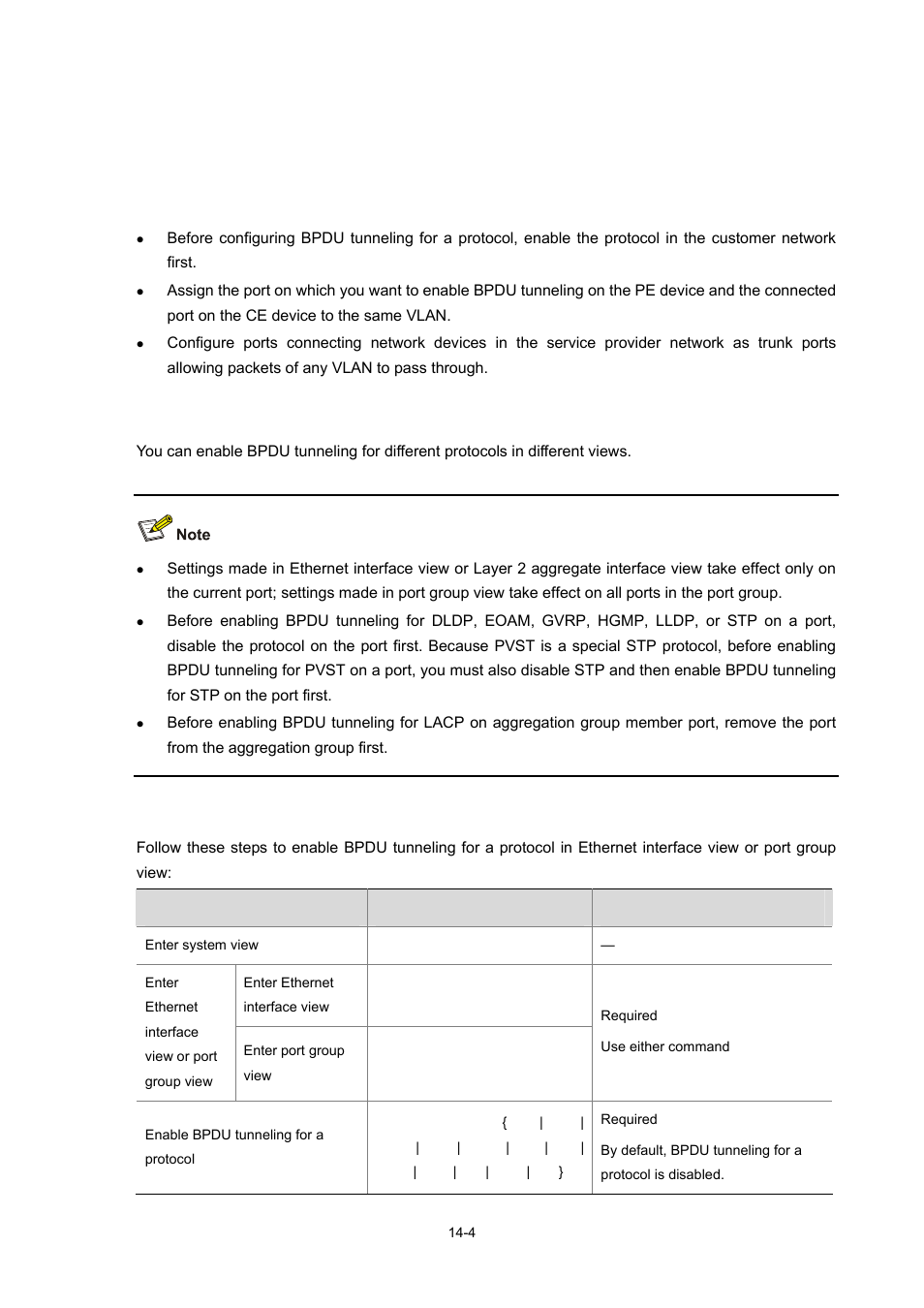 Configuring bpdu tunneling, Configuration prerequisites, Enabling bpdu tunneling | 4 enabling bpdu tunneling | H3C Technologies H3C S7500E Series Switches User Manual | Page 204 / 337