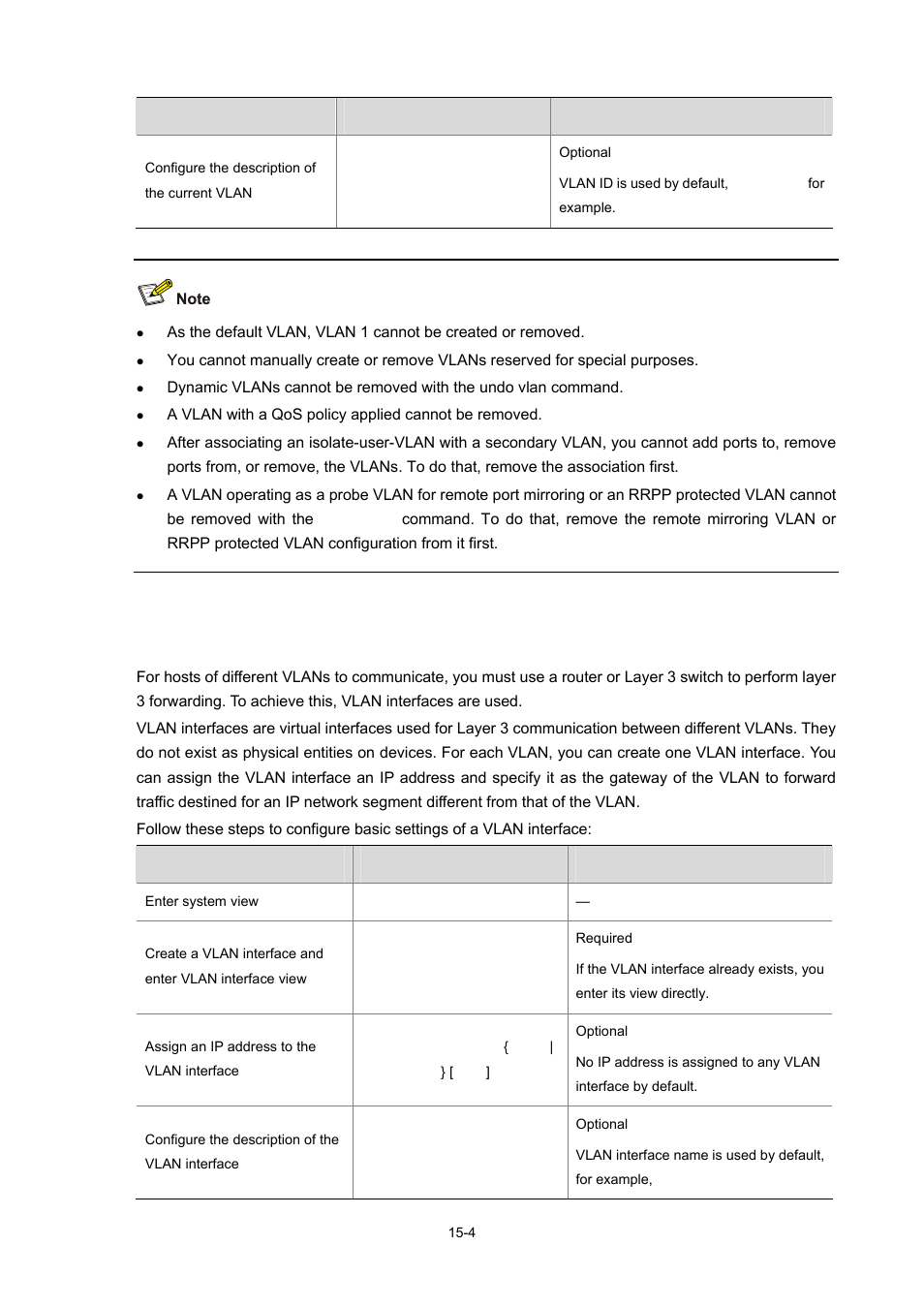 Configuring basic settings of a vlan interface | H3C Technologies H3C S7500E Series Switches User Manual | Page 212 / 337