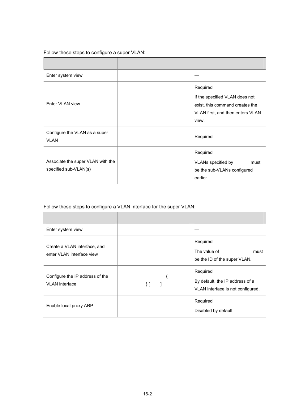 Configuring a super vlan, Configure a vlan interface for the super vlan | H3C Technologies H3C S7500E Series Switches User Manual | Page 238 / 337