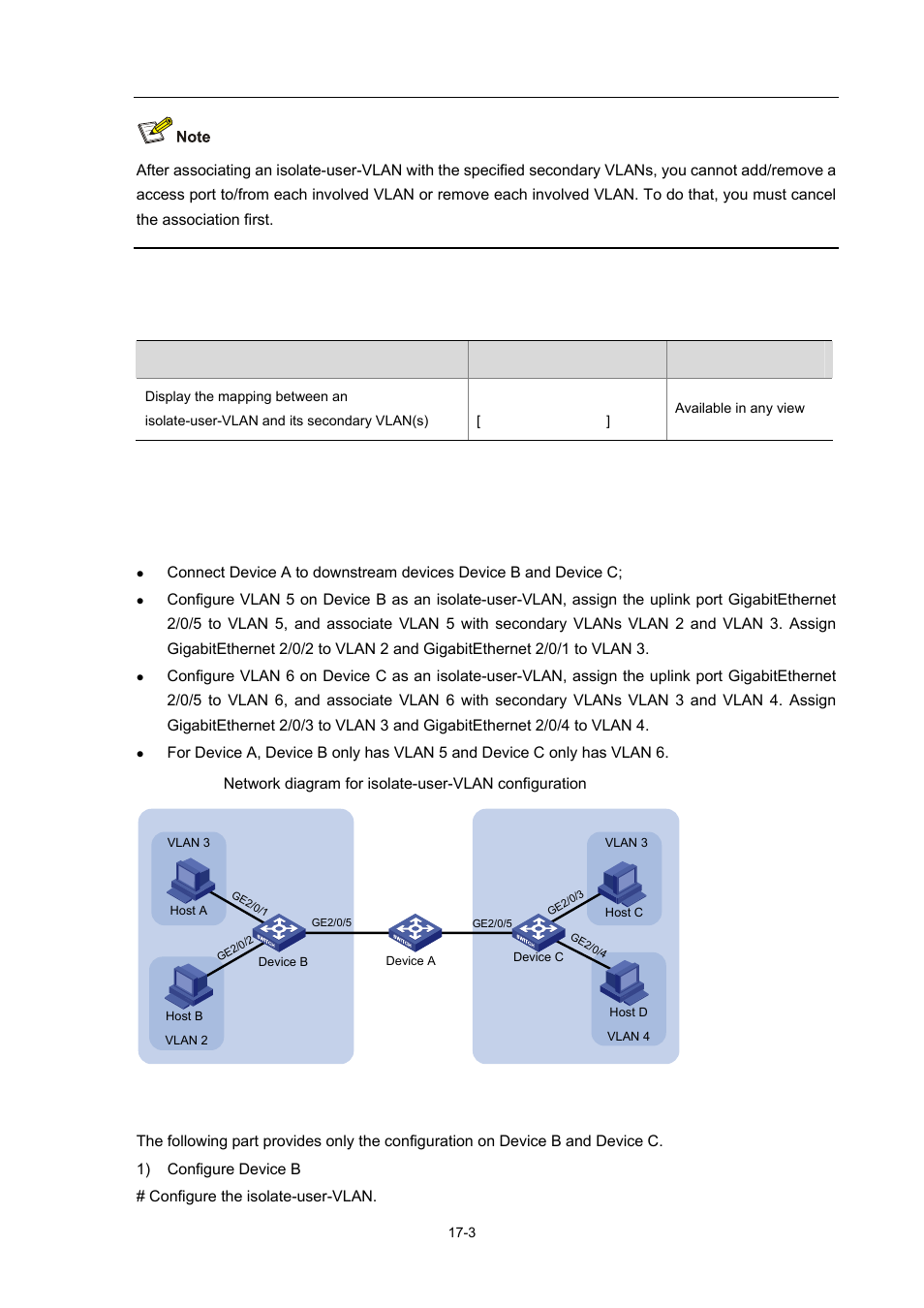 Displaying and maintaining isolate-user-vlan, Isolate-user-vlan configuration example, Network requirements | Configuration procedure, 3 isolate-user-vlan configuration example | H3C Technologies H3C S7500E Series Switches User Manual | Page 244 / 337