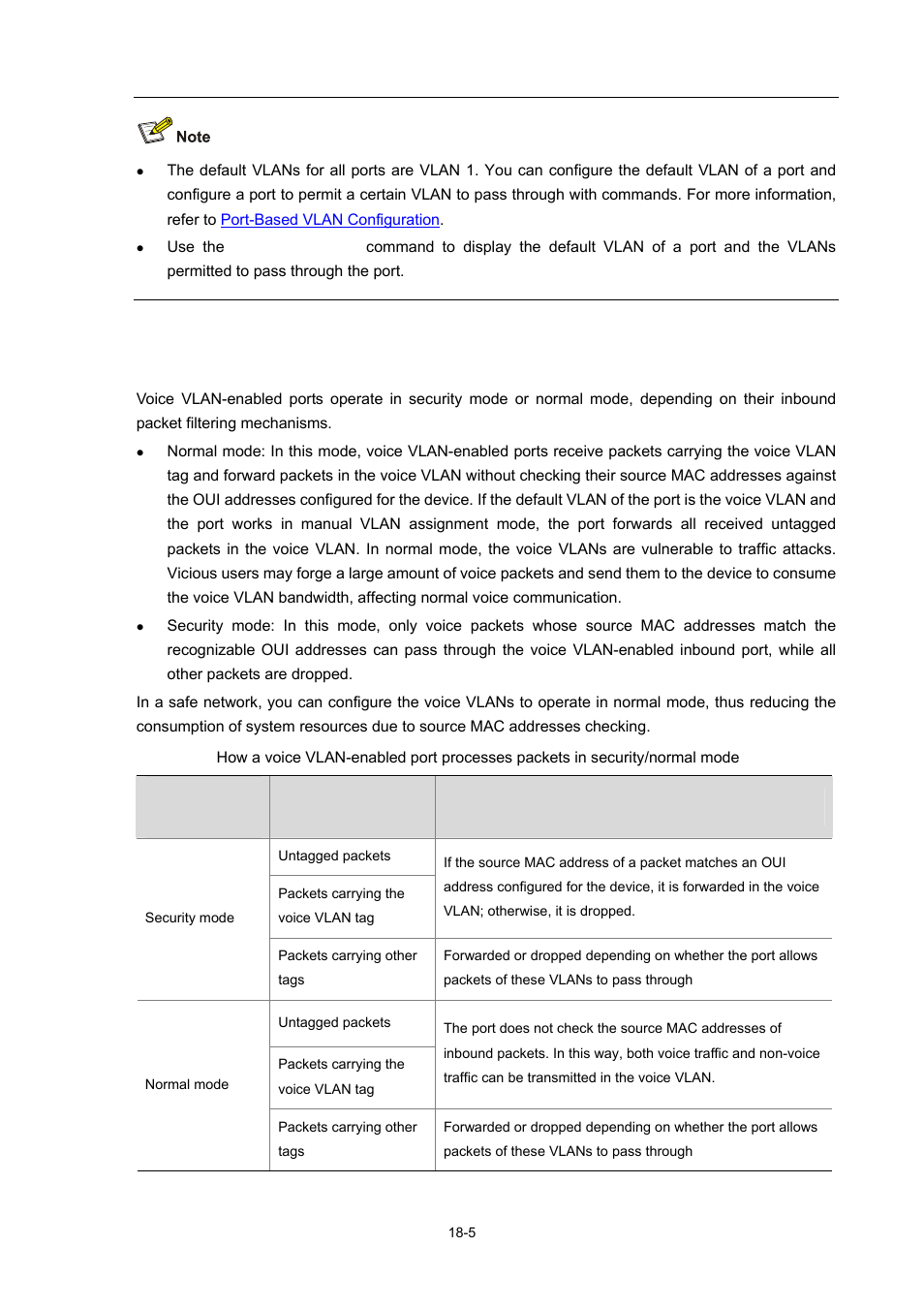 Security mode and normal mode of voice vlans | H3C Technologies H3C S7500E Series Switches User Manual | Page 251 / 337