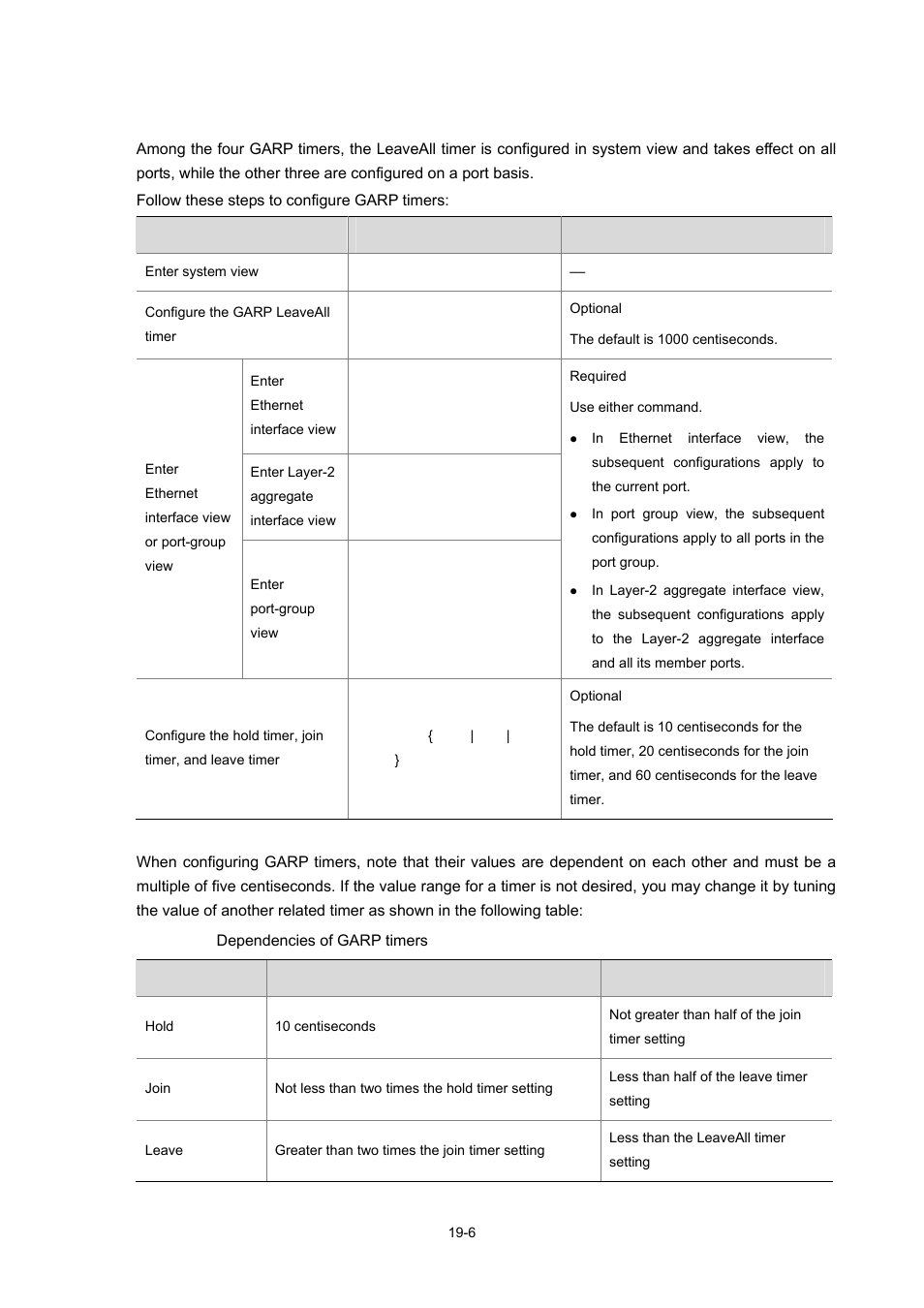 Configuring garp timers | H3C Technologies H3C S7500E Series Switches User Manual | Page 264 / 337