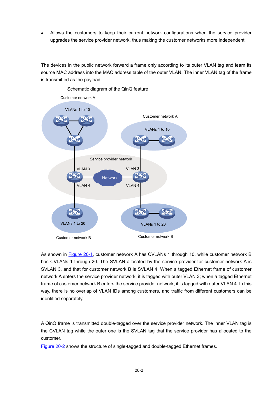 How qinq works, Qinq frame structure, 2 qinq frame structure | H3C Technologies H3C S7500E Series Switches User Manual | Page 271 / 337