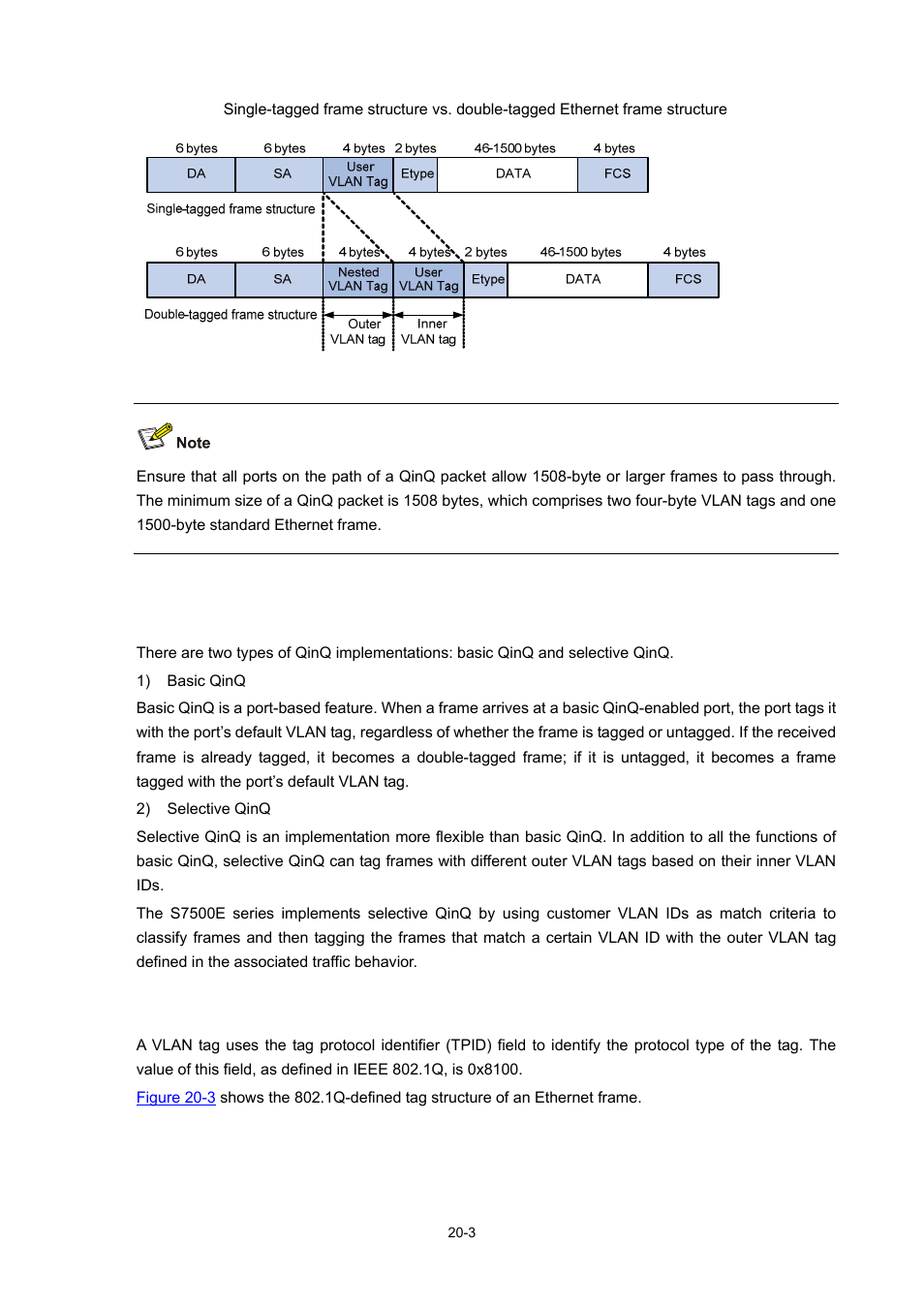 Implementations of qinq, Modification of the tpid value in vlan tags | H3C Technologies H3C S7500E Series Switches User Manual | Page 272 / 337