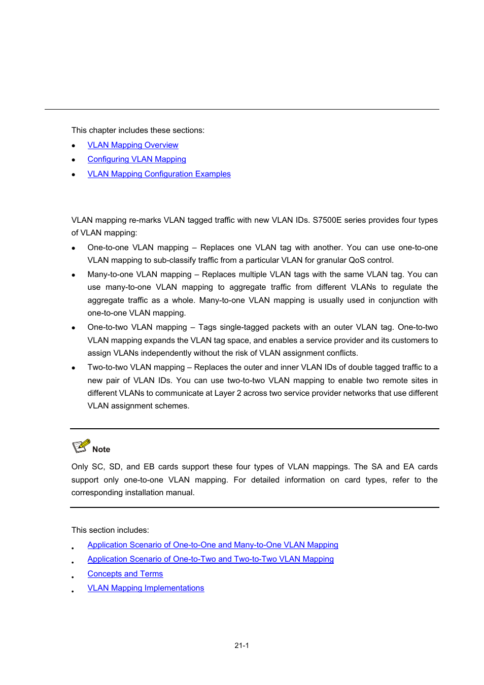 21 vlan mapping configuration, Vlan mapping overview, Vlan mapping configuration | H3C Technologies H3C S7500E Series Switches User Manual | Page 284 / 337