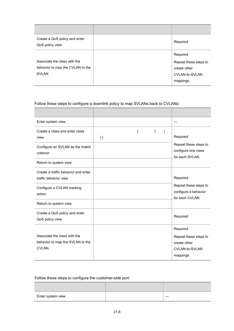 Configuring a downlink policy, Configuring the customer-side port | H3C Technologies H3C S7500E Series Switches User Manual | Page 291 / 337