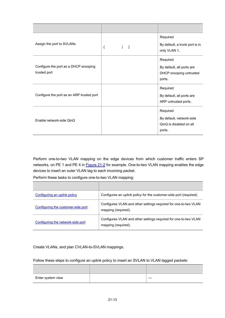 Configuring one-to-two vlan mapping, Configuration prerequisites, Configuring an uplink policy | H3C Technologies H3C S7500E Series Switches User Manual | Page 296 / 337