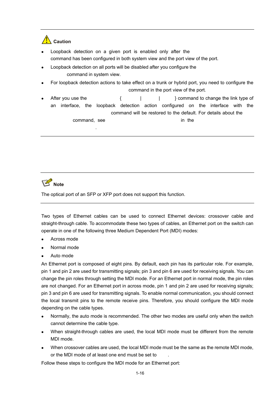 Configuring the mdi mode for an ethernet port | H3C Technologies H3C S7500E Series Switches User Manual | Page 30 / 337