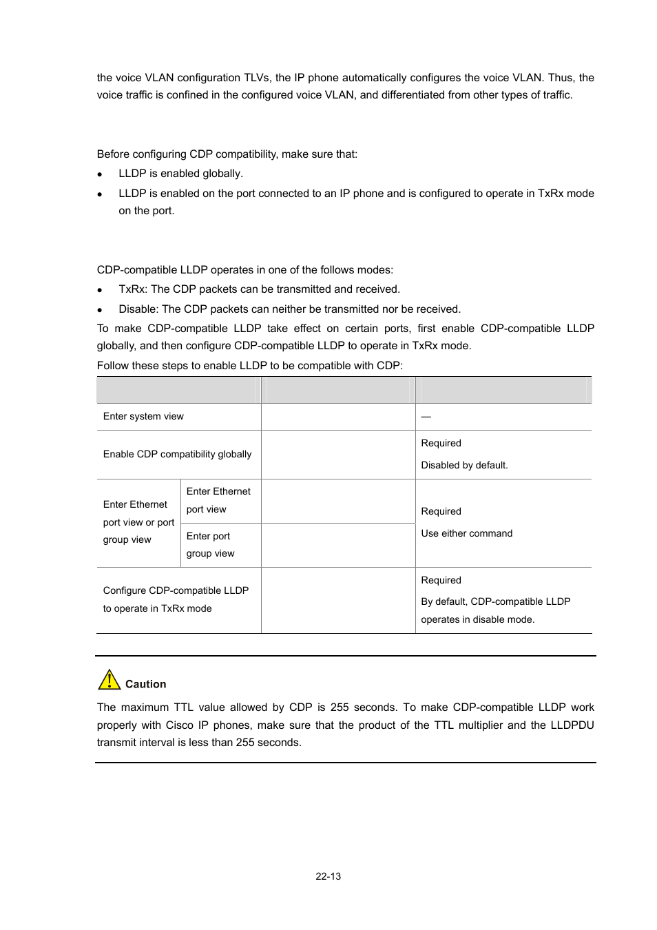 Configuration prerequisites, Configuring cdp compatibility, 13 configuring cdp compatibility | H3C Technologies H3C S7500E Series Switches User Manual | Page 323 / 337