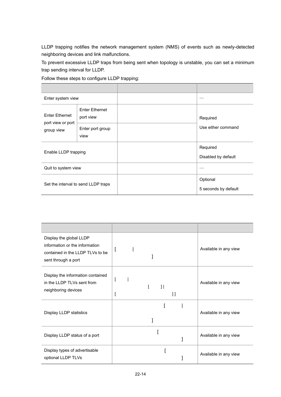 Configuring lldp trapping, Displaying and maintaining lldp, 14 displaying and maintaining lldp | H3C Technologies H3C S7500E Series Switches User Manual | Page 324 / 337