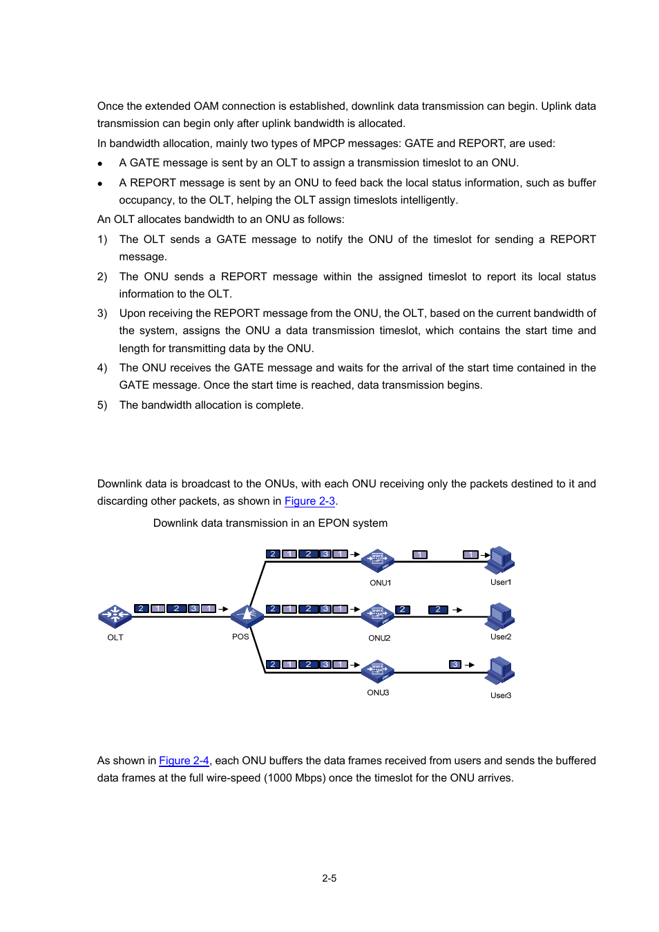 Bandwidth allocation, Data transmission, Downlink data transmission | Uplink data transmission, 5 data transmission | H3C Technologies H3C S7500E Series Switches User Manual | Page 38 / 337