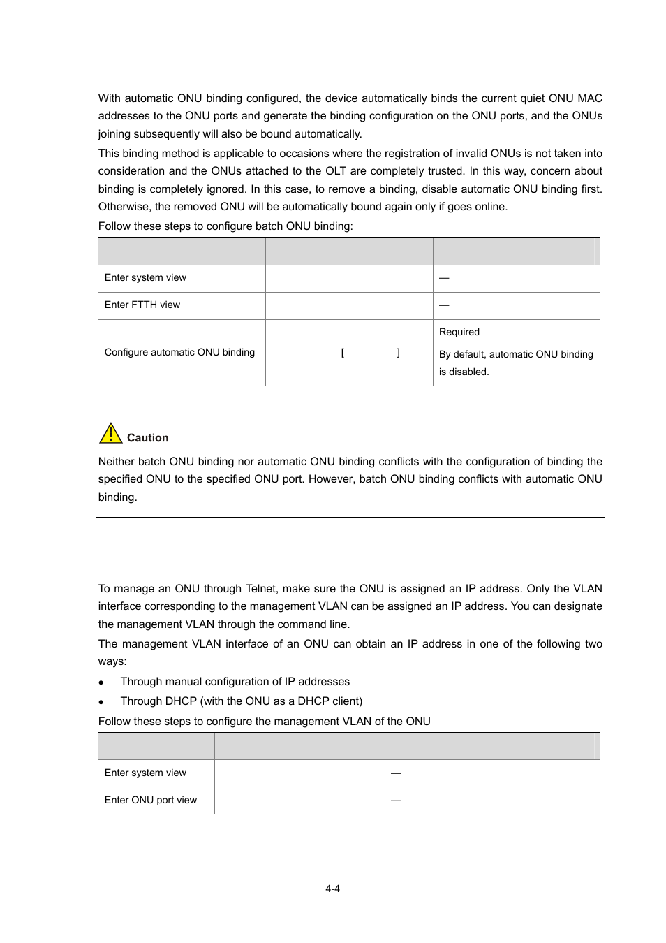 Configure automatic onu binding, Configuring the management vlan of the onu | H3C Technologies H3C S7500E Series Switches User Manual | Page 57 / 337