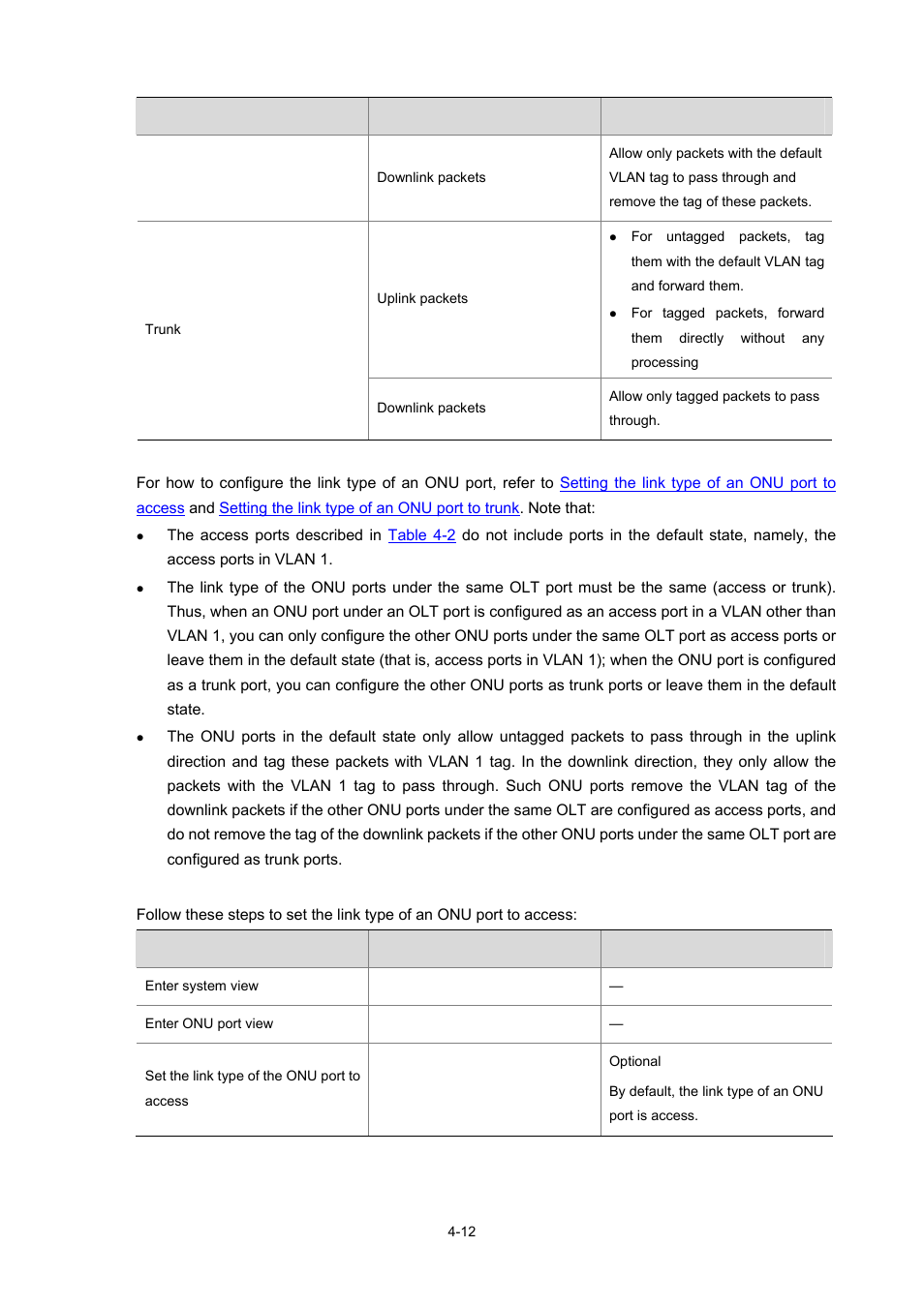 Setting the link type of an onu port to access | H3C Technologies H3C S7500E Series Switches User Manual | Page 65 / 337