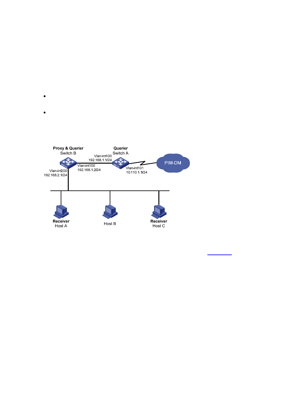 Igmp proxying configuration example, Network requirements, Network diagram | Configuration procedure | H3C Technologies H3C S7500E Series Switches User Manual | Page 135 / 430