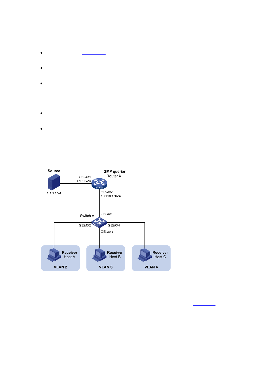 Port-based multicast vlan configuration, Network requirements, Network diagram | Configuration procedure | H3C Technologies H3C S7500E Series Switches User Manual | Page 82 / 430