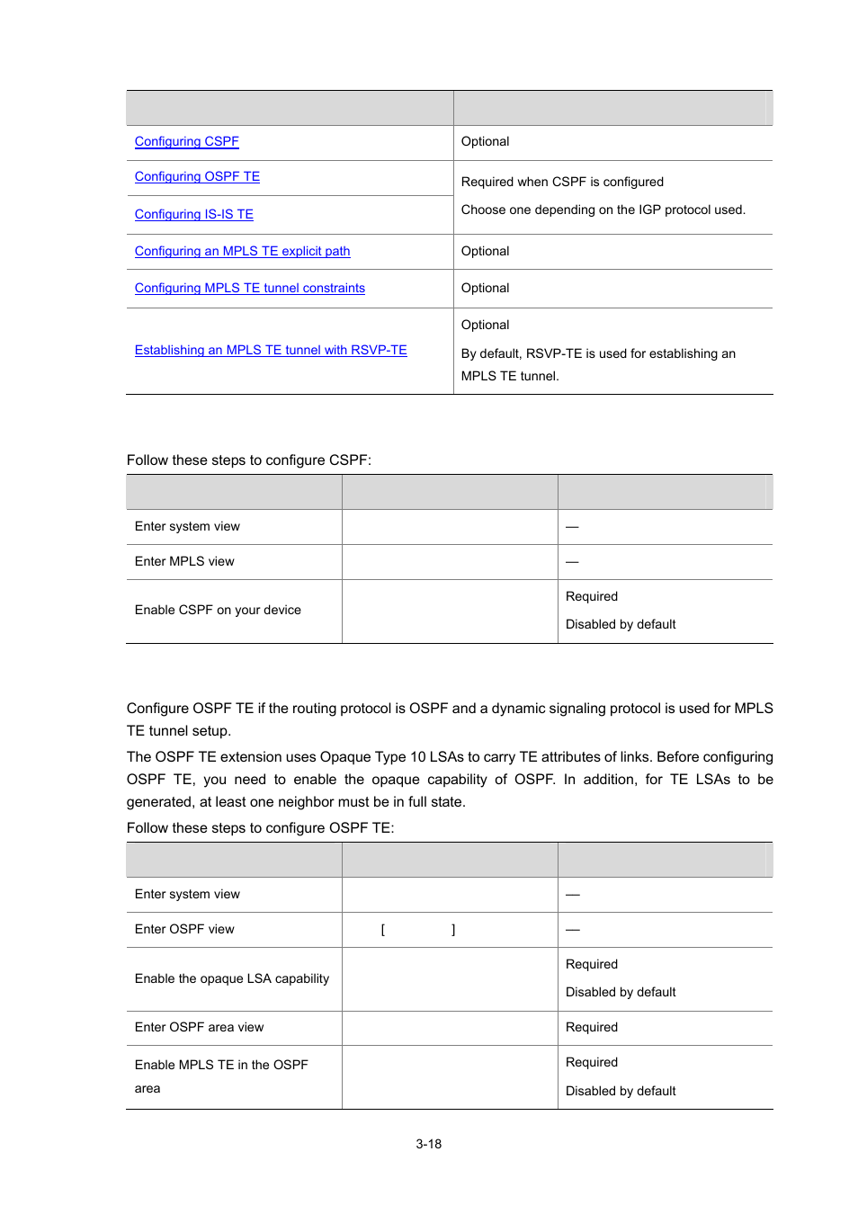 Configuring cspf, Configuring ospf te | H3C Technologies H3C S7500E Series Switches User Manual | Page 100 / 334